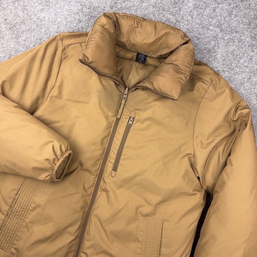 Hollister Ultimate Puffer Jacket Mens Medium Tan Brown Mock Neck Full Zip Coat